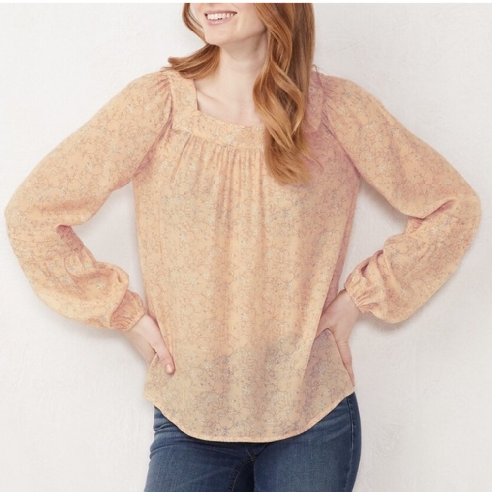 LC Lauren Conrad Floral Blouse in Soft Peach